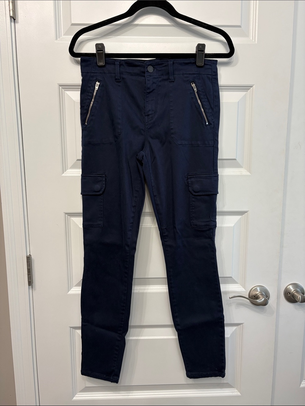 Level 99 Women’s Stretchy Slim Cargo Pants - Navy high rise short length